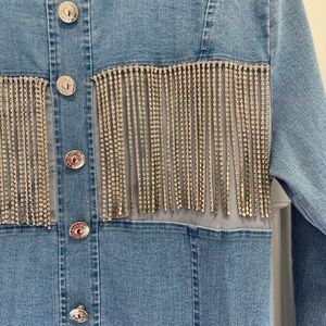 Denim Dress with Rhinestone Fringe
